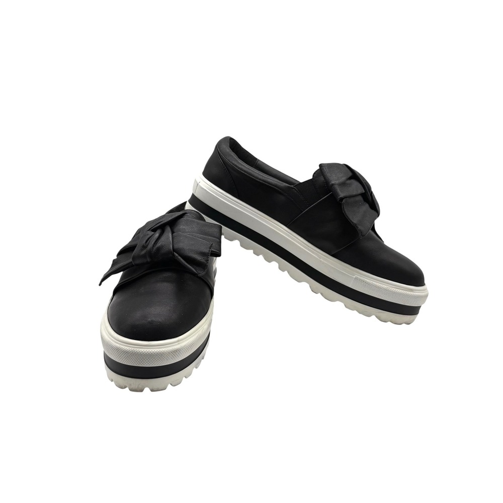 Anne Fontaine Black Platform Loafers Slip On Bow Accent Women's Shoes Size‎ 39